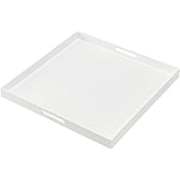 MUKEEN Oversize Extra Large King Size Bed Tray for eating Big Glossy White Acrylic Serving Tray with Handles 24x24 Inch -Spill Proof- Decorative Countertop Organizer for Ottoman,Bed,Party, Butler Tray