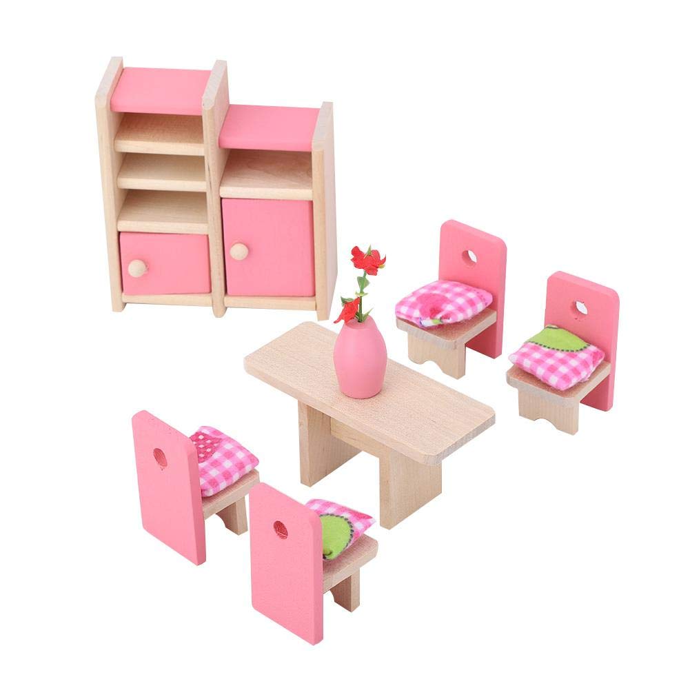 Toy Furniture, Realistic Simulation Mini Wooden Furniture Set for Doll House Accessory 1:12(Dining Room) Simulated furniture