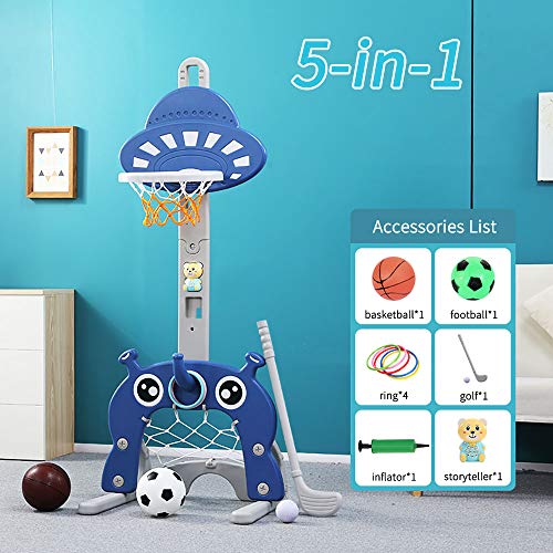Basketball Hoop for Kids 5 in 1 Sports Activity Center GrowtoPro Adjustable Easy Score