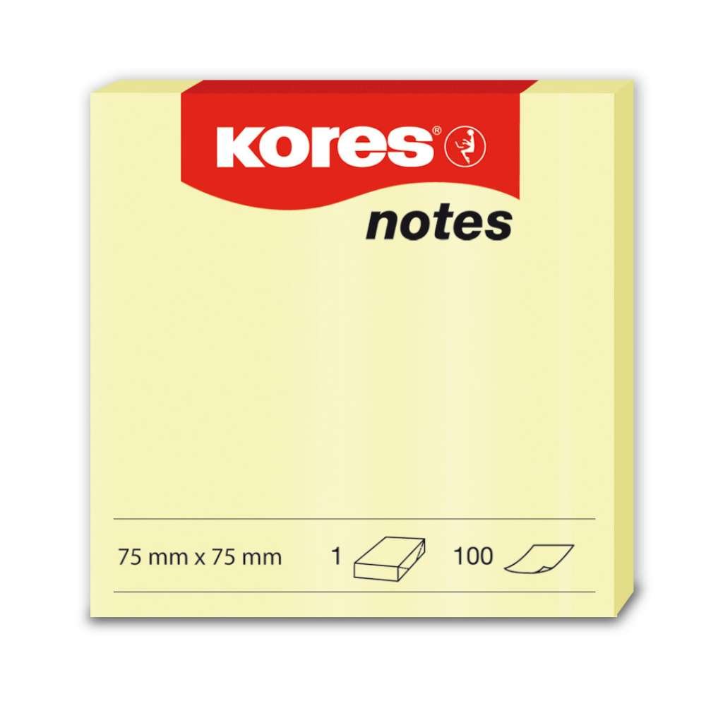 Kores - Yellow Sticky Notes - Self-Stick Notes, Memo Block, Notepad, Teacher and Back to School Supplies, Office Supplies - 75 x 75 mm, Pack of 12 x 100 Sheets