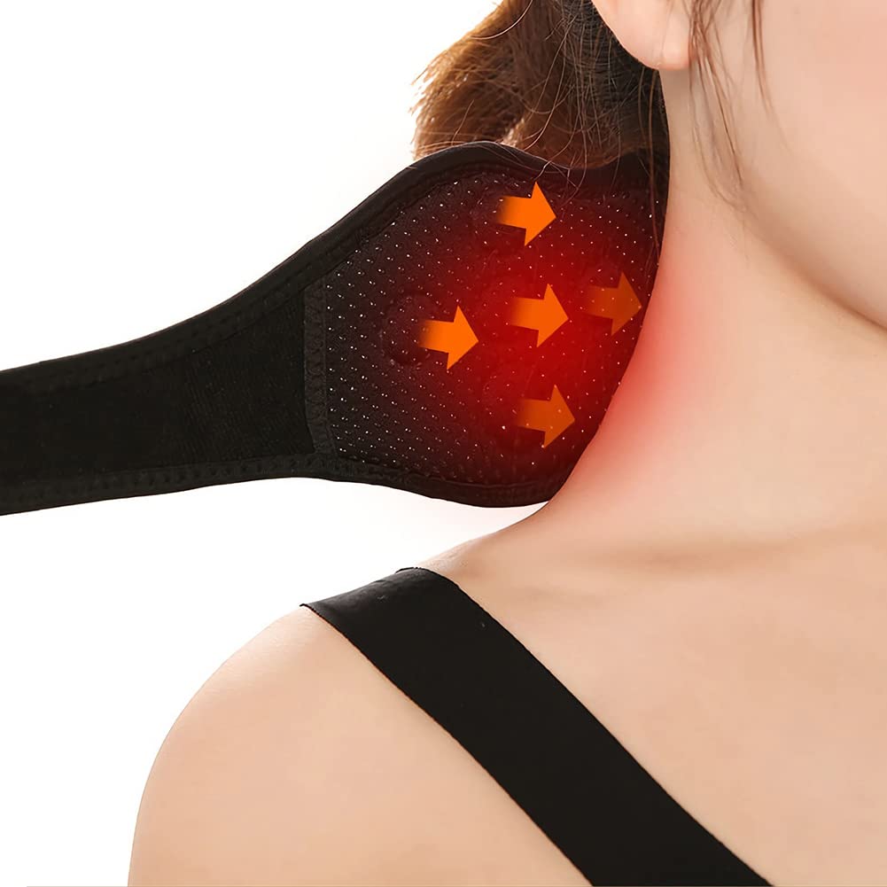 ITODA Self Heating Neck Brace Wrap Magnetic Therapy Heated Cervical Support Adjustable Cervical Collar Brace Soft Neck Warmer Strap for Injury Pain Stiffness Headache Relief