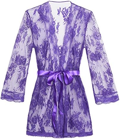 AvaLolita Women's Lingerie Sheer Lace Kimono Robe Mesh Babydoll