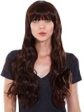 Simplicity Women's Sexy Long Curly Wavy Party Cosplay Full Hair Wig, Dark Brown