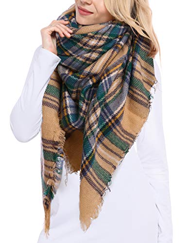 Bess Bridal Women's Plaid Blanket Winter Scarf Warm Cozy Tartan Wrap Oversized Shawl Cape
