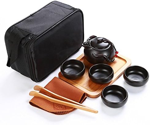 Chinese Ceramic Teaset, Teapot and Teacup, Tea Tray (Black)