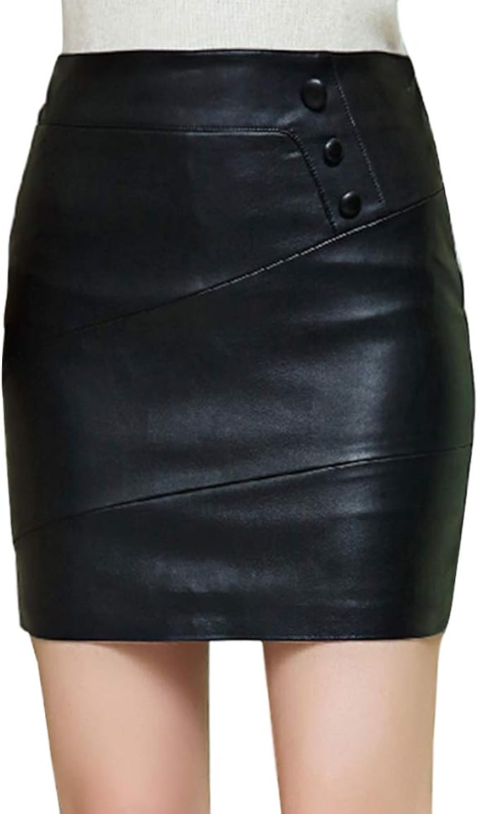 Daytwork Women Faux Leather Skirts Ladies Pencil Fitted Tube Slim