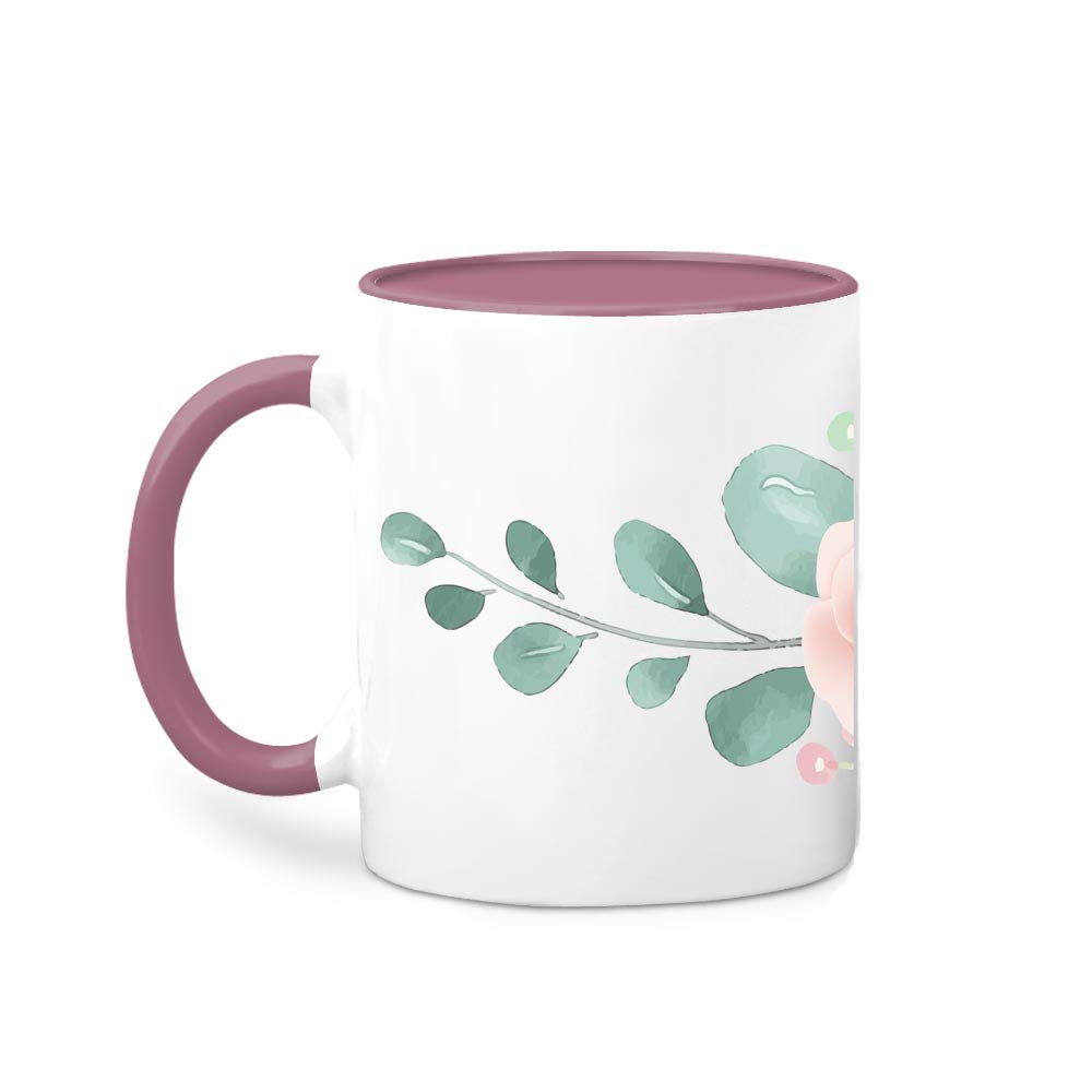 Knutty's Knobs Bouquet of Flowers Ceramic Coffee Tea Hot Chocolate Mug Pink Rim Handle & Inside (PF02)