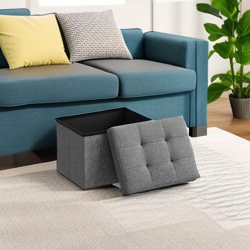 SONGMICS Mazie Collection - Small Folding Storage Ottoman, Foot Rest Stool, 12.2 x 16.1 x 12.2 Inches, 286 lb Load Capacity, for Living Room, Bedroom, Home Office, Dorm, Dark Gray ULSF102G01 - Image 5