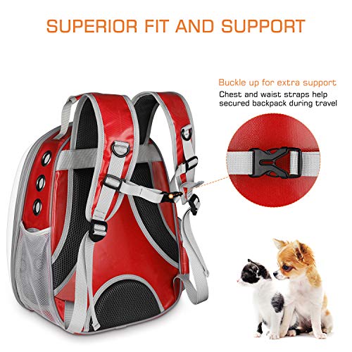 Blitzwolf Pet Transparent Carrier Backpack, Anzone Sightseeing Pet Traveller Outdoor Knapsack Waterproof Lightweight Handbag Airline-Approved for Cats Dogs and Birds Small Animals-Red