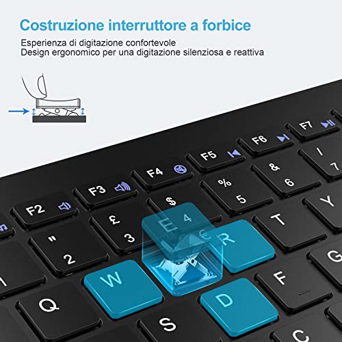 TECKNET Wireless PC Keyboard, Wireless Keyboard for PC Laptop Windows and Android, Very Long Battery Life, Italian QWERTY Layout, Silent and Ultra Slim
