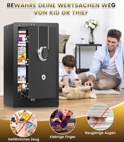 75L Large Safe Biometric Safe for Home, Digital Safe, Anti-Theft Furniture Safe for Passport, Money, Document, Medicine