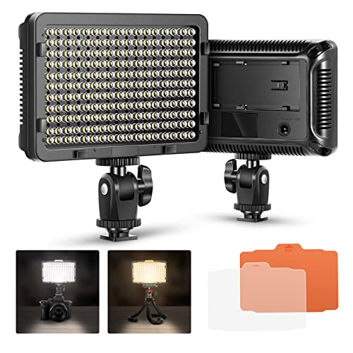 Neewer 176 LED Luz de Video Ultra Brillante Regulable para Cámara con Montura de 1/4-Pulgadas Rosca para Canon, Nikon, Pentax, Panasonic, Sony, Samsung y otras Cámaras DSLR, 3200-5600K