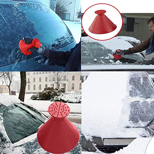 Highpot Scrape A Round, 3 in 1 Ice Scraper Car Snow Brush Windshield Snow Removal Tool +Funnel (Red)