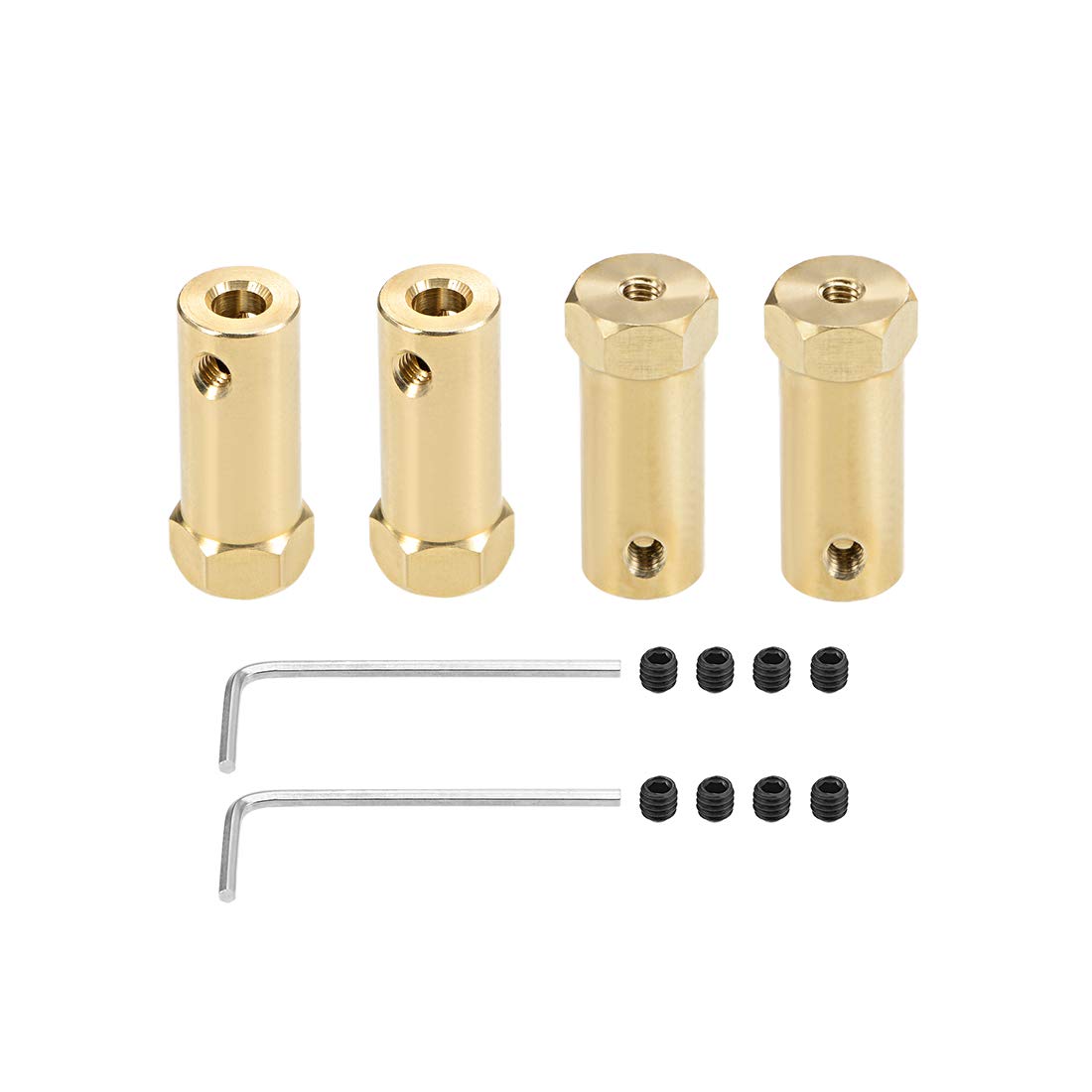 sourcing map Hex Coupler 5mm Bore Motor Hex Brass Shaft Coupling Flexible Connector for Car Wheels Tires Shaft Motor 4pcs