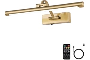 YUMCRELECT Wireless Picture Lights for Wall Battery Operated Brass Art Light for Paintings with Remote 3CCT Dimmable Potrait Lighting Rotatable Display Lighting 16" Rechargeable Wall Lamp for Frame Dartboard
