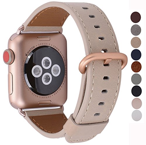 JSGJMY Apple Watch Band 38mm Women Light tan Vintage Genuine Leather Replacement Iwatch Strap with Series 3 Gold Metal Clasp for Apple Watch Series 3 Gold Aluminum