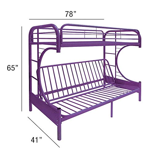 Major-Q 7002091pu Purple Modern Metal Tube Supported Twin Futon Bunk Bed with Built-in Ladders & Full Length Guard Rails