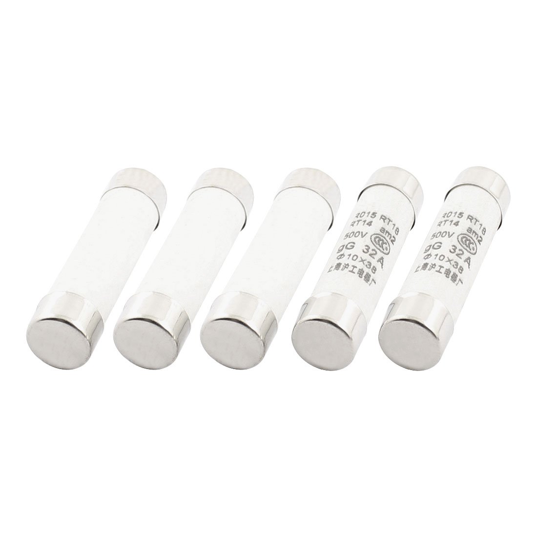 Sourcingmap 5 Pcs AC 500V 32A 10mm x 38mm Cylindrical Fuse Links Silver Tone White
