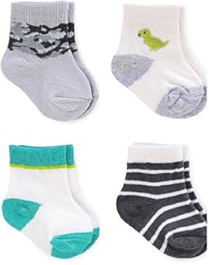 Child of Mine by Carter’s Newborn Baby Boy Camo and Dinosaur Crew Socks, 4 Pack