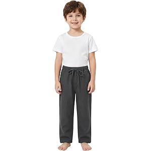 HahaNice Boys 100% Linen Pants Breathable Lightweight Pull-On Toddler Linen Pants