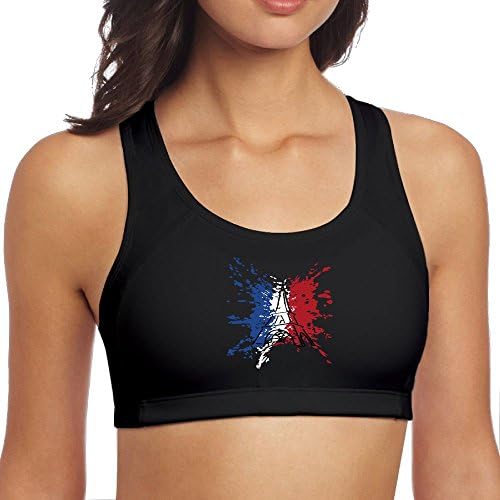 Ingregair Girl's French Flag With Eiffel Tower Design Athletic Gym Yoga Bra Top Workou Fitness