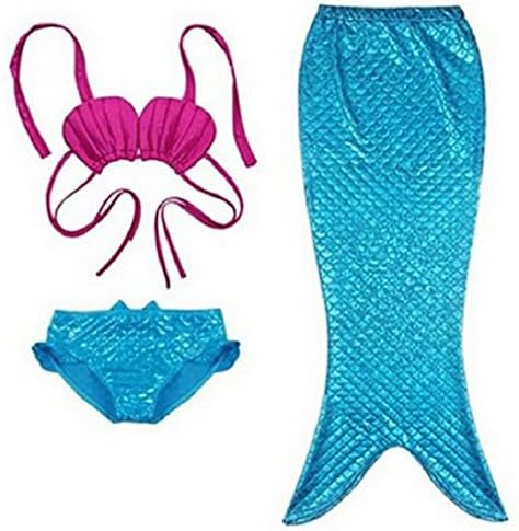 Tessy Apparel Little Girls 3 Pcs Mermaid Tail Swimsuit Swimwear Bathing Suit Toddlers Mermaid Bikini Set Princess Mermaid Costume