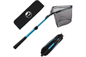 YVLEEN Folding Fishing Net - Foldable Fish Landing Net Robust Aluminum Telescopic Pole Handle and Nylon Mesh 16inch Hoop Size