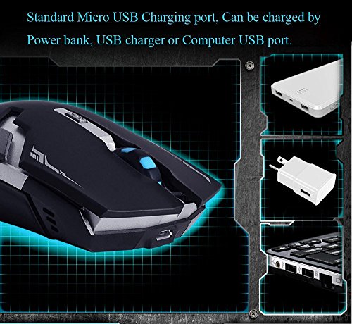 YSSHUI Wireless Rechargeable Mouse, 2.4GHz Wireless 6 Buttons Rechargeable Mouse Silent Buttons Built-in 800mAh Battery 800-1600dpi for PC Computer Notebook by - Thumbnail 5