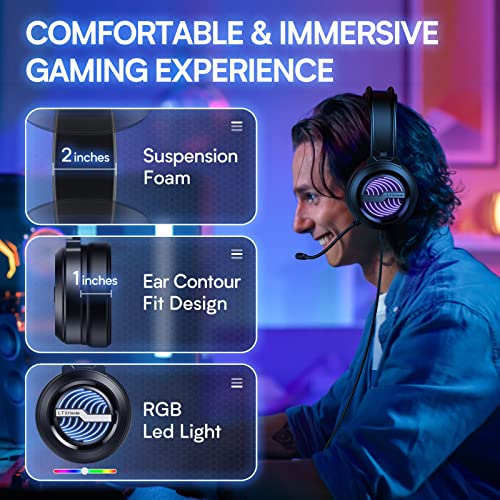 Gaming Headset with Microphone, LTXHorde Over Ear Gaming Headphone with Noise Cancelling, RGB Wired Gamer Headset, Hi-Fi Stereo Surround Sound, LED Lights, for PC, Laptop, PS4, PS5, Xbox, iPad, Switch