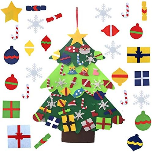 LANWANGJI DIY Felt Christmas Tree with with 40Pcs Ornaments for Kids Gifts Home Door Window Wall Decoration