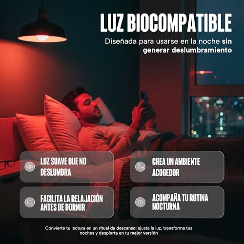 Sleep Ritual Foco LED de Luz Roja de 620nm, 100% libre de luz azul. Bombilla de Luz Roja Ideal para uso Nocturno para antes de Dormir. Red Light Bulb. 5 Watts.