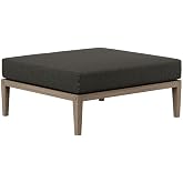 Modway Northlake Teak Outdoor Ottoman in Flint Gray &ndash; Large Square Patio Footrest with Cushion