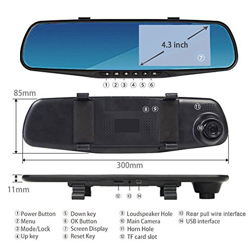 4.3 Inch Dual Lens Car Camera, Dash Cam Car Recorder with 170Â° Wide Angle Lens, HD 1080P Driving Recorder with Parking Monitor, G-Sensor & Motion Detection(Include 8G Micro SD Card)