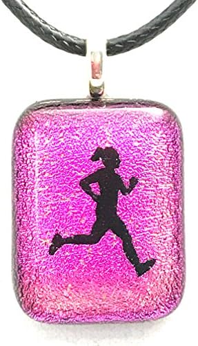 Runner Jewelry Dichroic Fused Glass Necklace - Runner Girl (Magenta Glow)