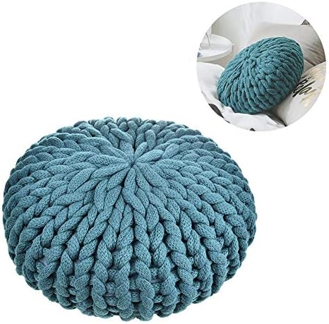 Chunky Acrylic Knit Pillow 16'' Decorative Throw Pillows for Home Living Room Decor, Newborn, Girls Photography Props (Blue, Round)