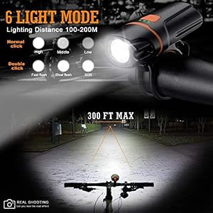 Wastou Bike Lights Super Bright Bike Front Light 1200 Lumen IPX6 Waterproof 6 Modes Cycling Light Flashlight Torch USB Rechargeable Tail Light(USB Cables Included)