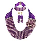 Africanbeads 8 Rows Purple Champagne Crystal Jewelry Set,Bride Jewelry Set,Wedding Beads Jewelry Set