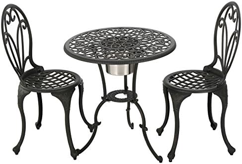 Black Iron Gold Patio Furniture 3pc Bistro Set With Ice Bucket