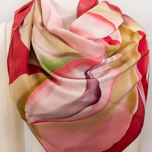 Beautiful Pure Silk Batik Square Pink Scarf / Shawl 'Blooming Magnolia' 35"x35"