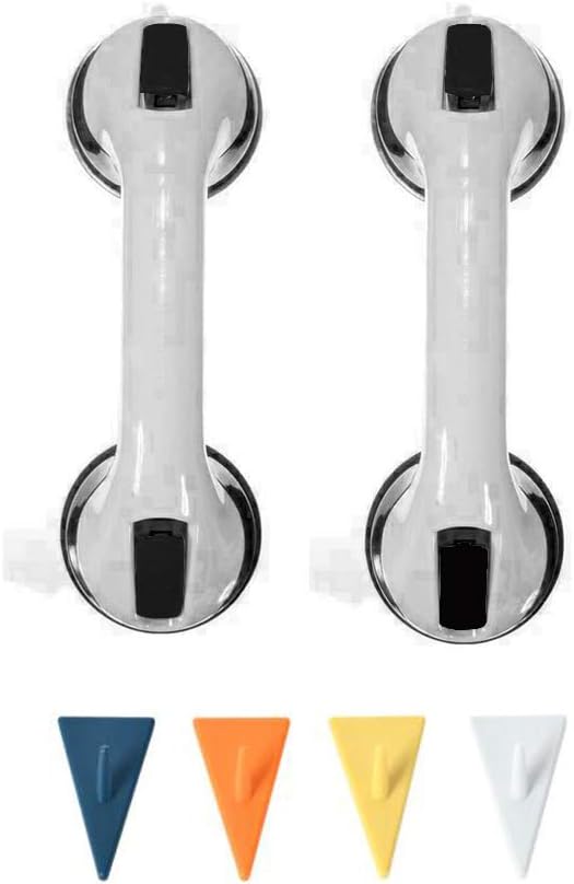 FChome 2 pcs Shower Wall Suction Cup Grab Bars with 4 pcs Self-Adhesive Hooks, Bathroom Balance Bar-12 Inch Shower Handle Bar Offers Safe Grip with Strong Hold Suction Cup for Safety Grip Grab,Black: Health & Personal Care