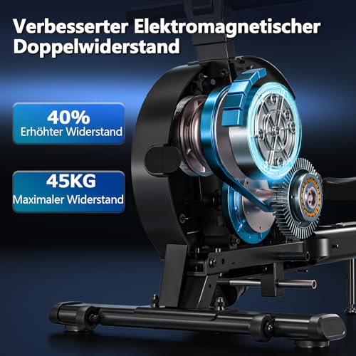 Rudergerät für Zuhause, DMASUN Magnetisches Rudergerät mit Upgrade Doppel-Slide-Rails, APP-Verbindung, 16 Widerstandsstufen, LCD-Datenanzeige, ideal für Cardio-Training