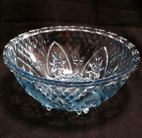 Vintage Depression Cut Clear Glass Diamond and Rose Pattern Footed 5" Berry Fruit Salad Dessert Bowl