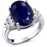 Gem Stone King 4.20 Cttw Blue Sapphire Engagement Ring For Women | 925 Sterling Silver | Oval 12X10MM | Gemstone Birthstone | Wedding Anniversary Promise Ring For Women