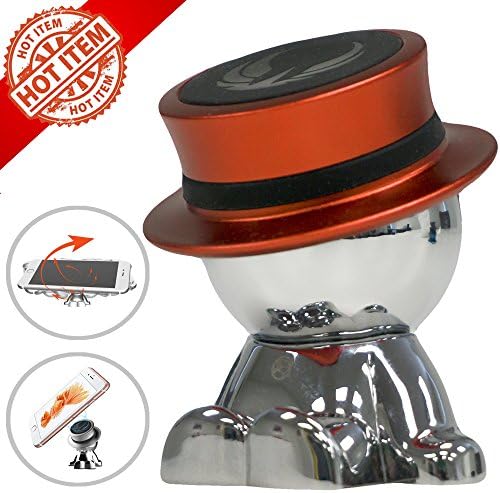 Luxury Magnetic Phone Car Mount Holder, B4L Universal 360°Rotation Dashboard Mount for Smartphones iPhone 8/8Plus/X, Samsung Galaxy S8/Note 8, GPS &amp; Tablets | Red Hat Seated Man Figure