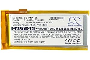 240mAh Replacement Battery for Apple iPod Nano 4th 16GB, iPod Nano 4th 4GB, iPod Nano 4th 8GB, iPod Nano 4 MP3 Player fit Par