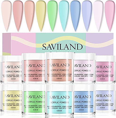 Saviland Acrylic Powder Set - 10 Color Nail Powder Set, Professional Polymer Nudes Sweet Series for Acrylic Nails Extension French Manicure Kit, No Need Nail Lamp