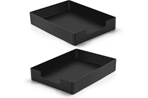 AZFUNN Letter-Size Tray Desk Letter Tray Paper Tray, Sturdy Heavy-Duty Plastic Printer Paper Tray, Single-Tier Stackable File Storage Organizer for Office Home (2, Black)