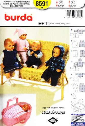 BURDA 8591 Doll Clothes Sewing Pattern ~ Baby Doll Clothes (Doll size M
16"-18" or L 20"-22") + Carrier BURDA 8591 Doll Clothes Sewing Pattern ~ Baby Doll Clothes (Doll size M
16"-18" or L 20"-22") + Carrier