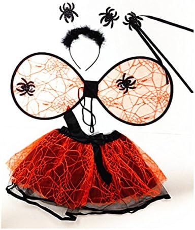 Halloween costumes - pumpkin, witch, spider girl (Spider girl 4 pcs set with tulle, wings, spider wand, and antenna - red)
