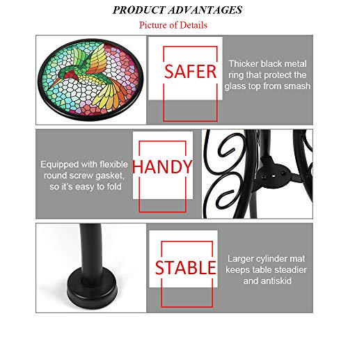 Liffy Mosaic Hummingbird Outdoor Side Table Round Printed Glass Desk for Garden, Patio or Lawn - Thumbnail 3
